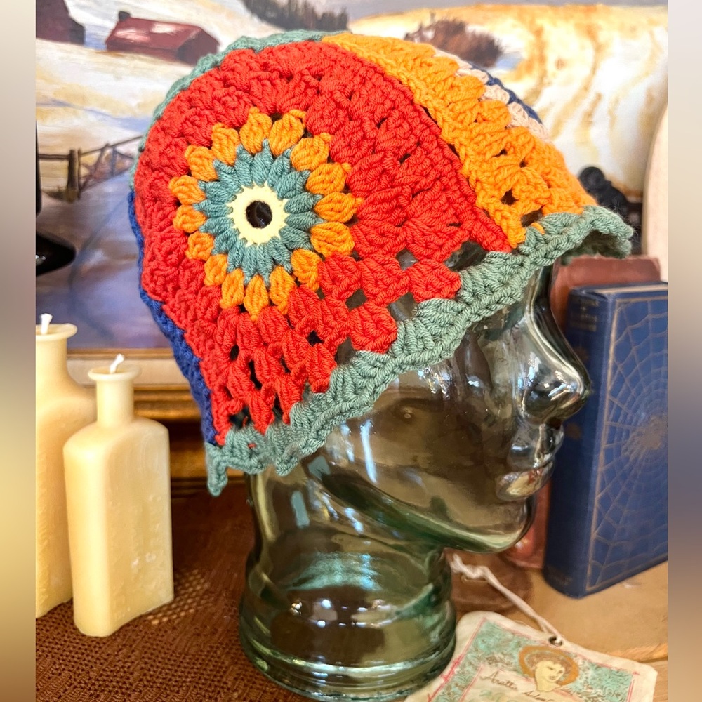 New! Sunflower Granny Square Crocket 90’s Vibes Fishermancore Hippie Bucket Hat